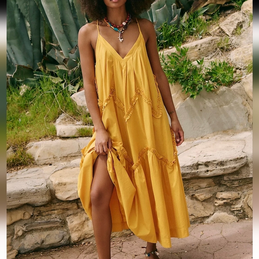 Free People Dreaming Of Paradise Midi Dress Yellow
